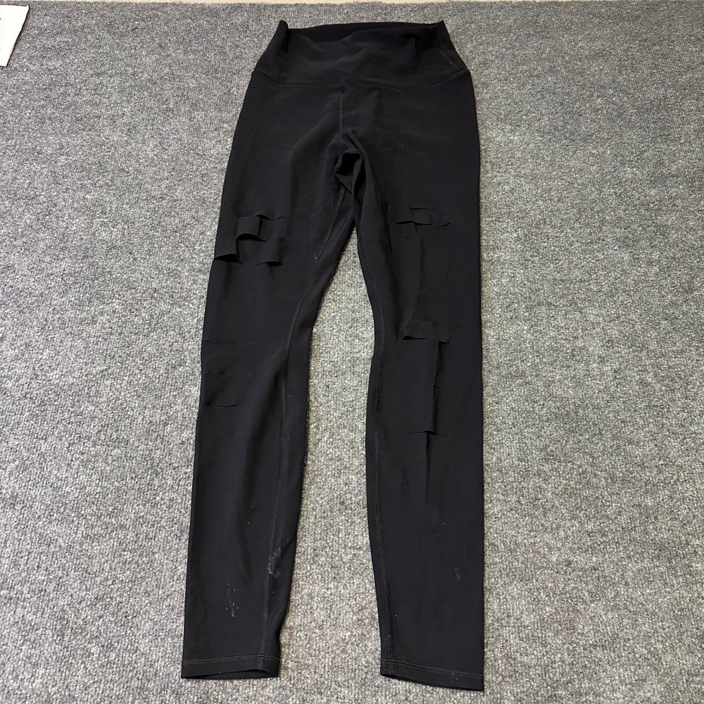 Alo Leggings Womens Size M Black High Waist Ripped Laser Cut Distressed Athletic